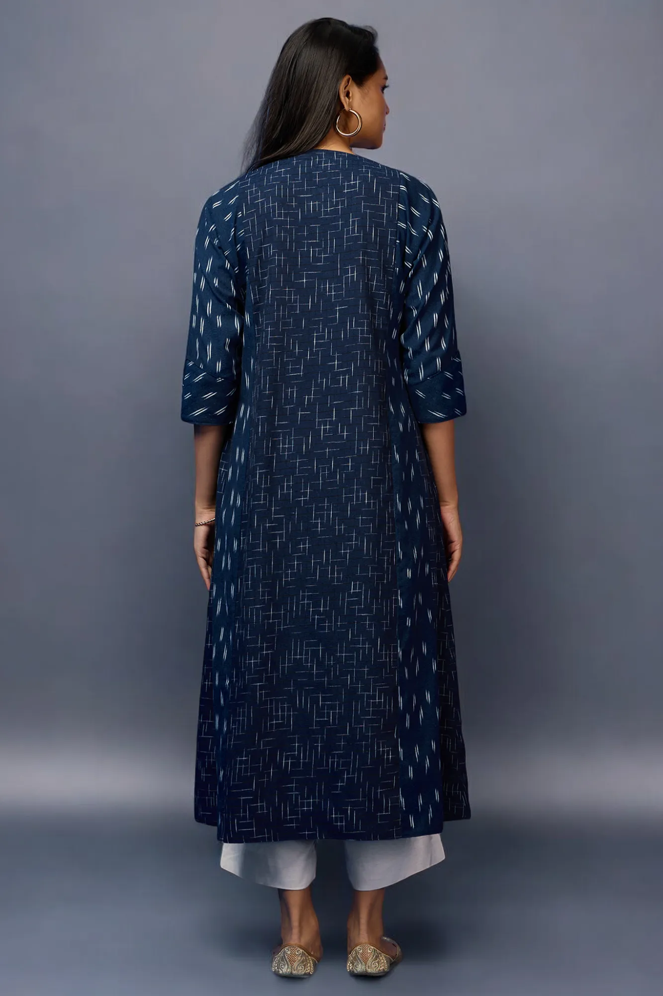 a-line kalidar kurta - Sapphire Night & Silver Blooms