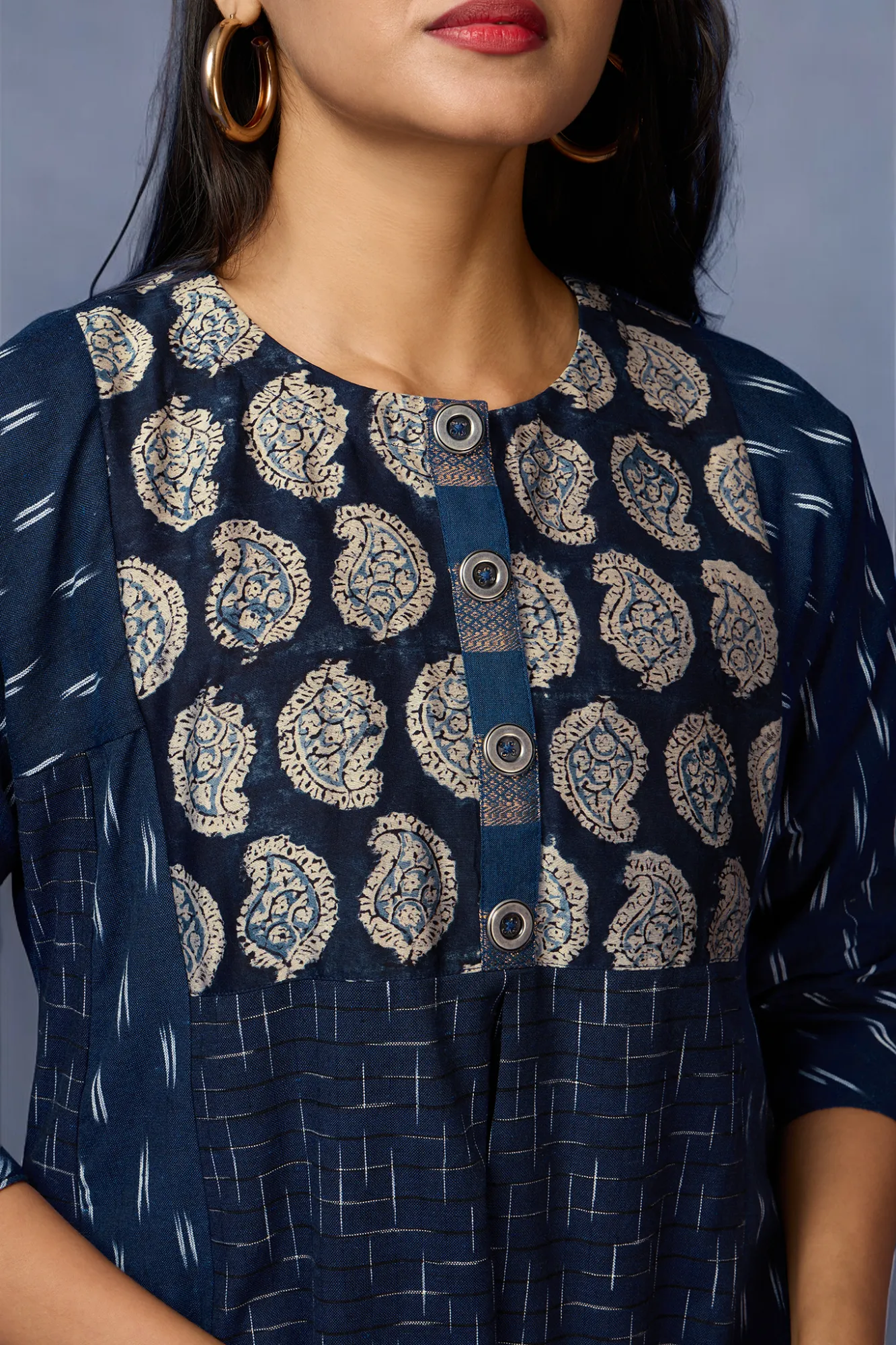 a-line kalidar kurta - Sapphire Night & Silver Blooms