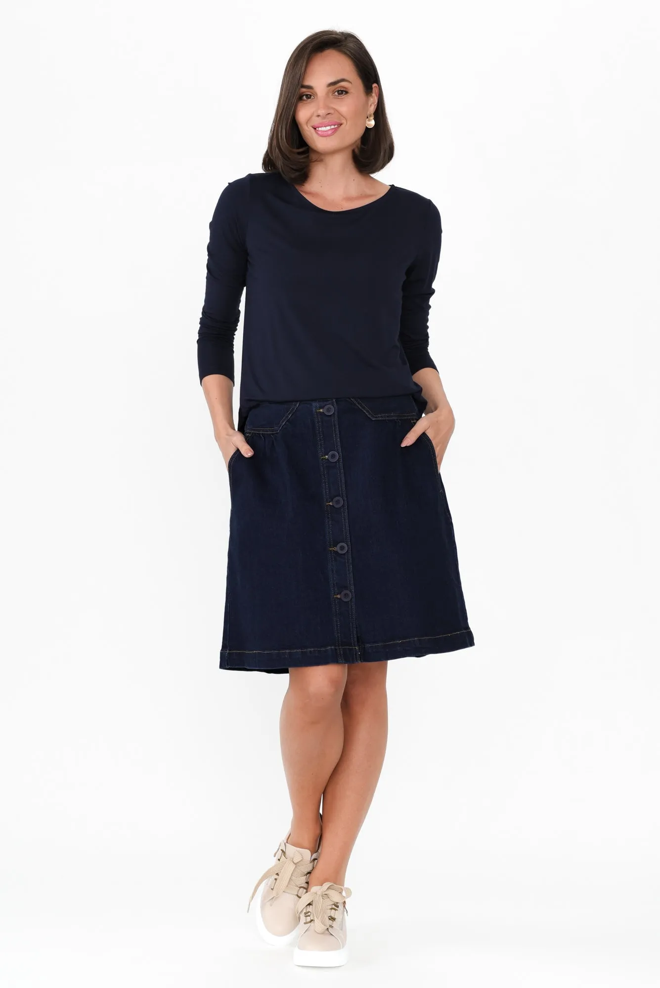 Amanda Dark Blue Stretch Denim Skirt