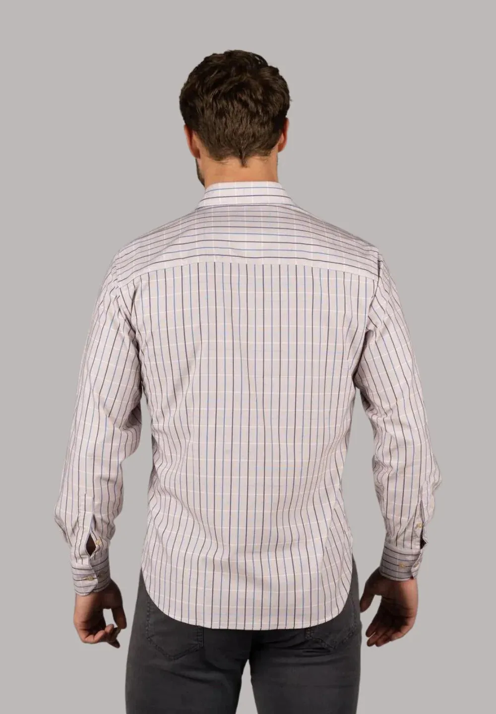 American Heritage Beige/Blue Check Performance Stretch Shirt