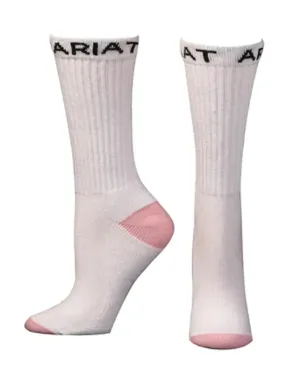 Ariat Crew Boot White/Pink - Women's Socks