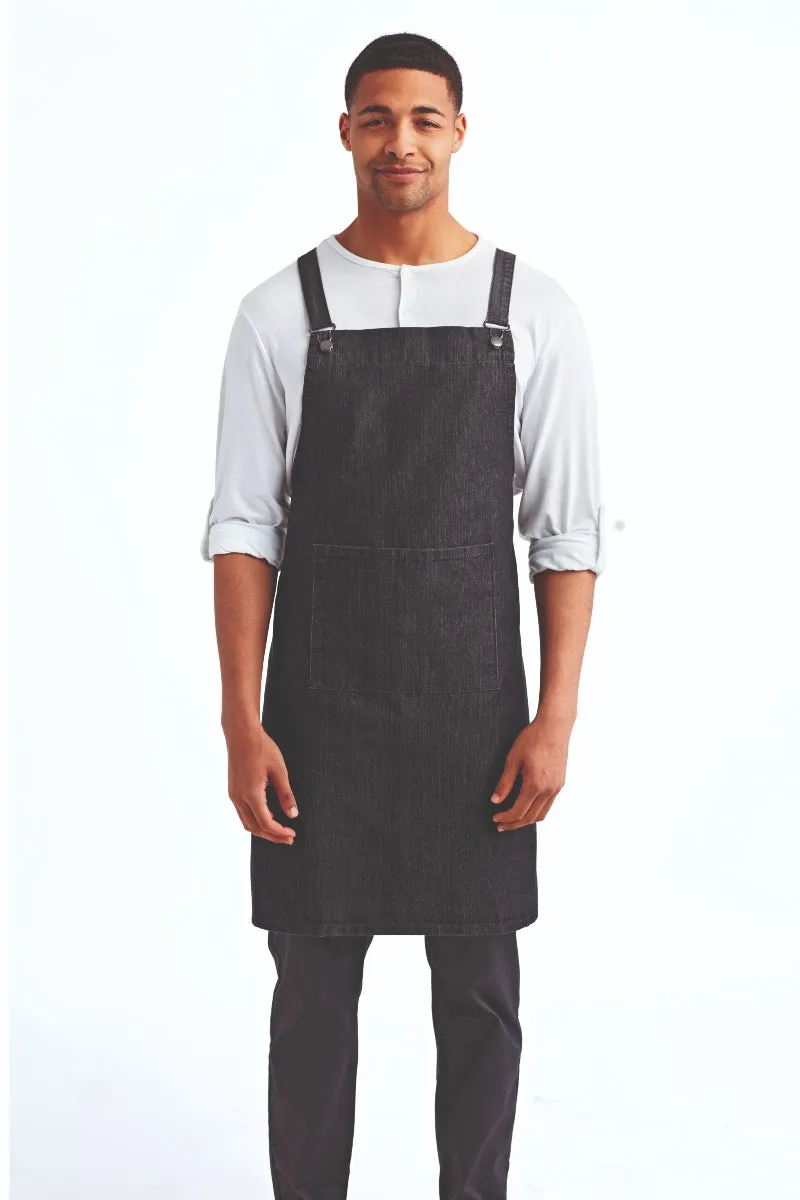 Black Denim Cross Back 'Barista' Bib Adjustable Apron (1 Pocket w/ Pen Slot)