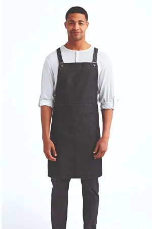 Black Denim Cross Back 'Barista' Bib Adjustable Apron (1 Pocket w/ Pen Slot)