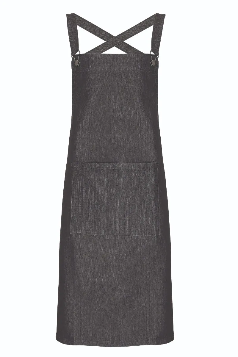 Black Denim Cross Back 'Barista' Bib Adjustable Apron (1 Pocket w/ Pen Slot)