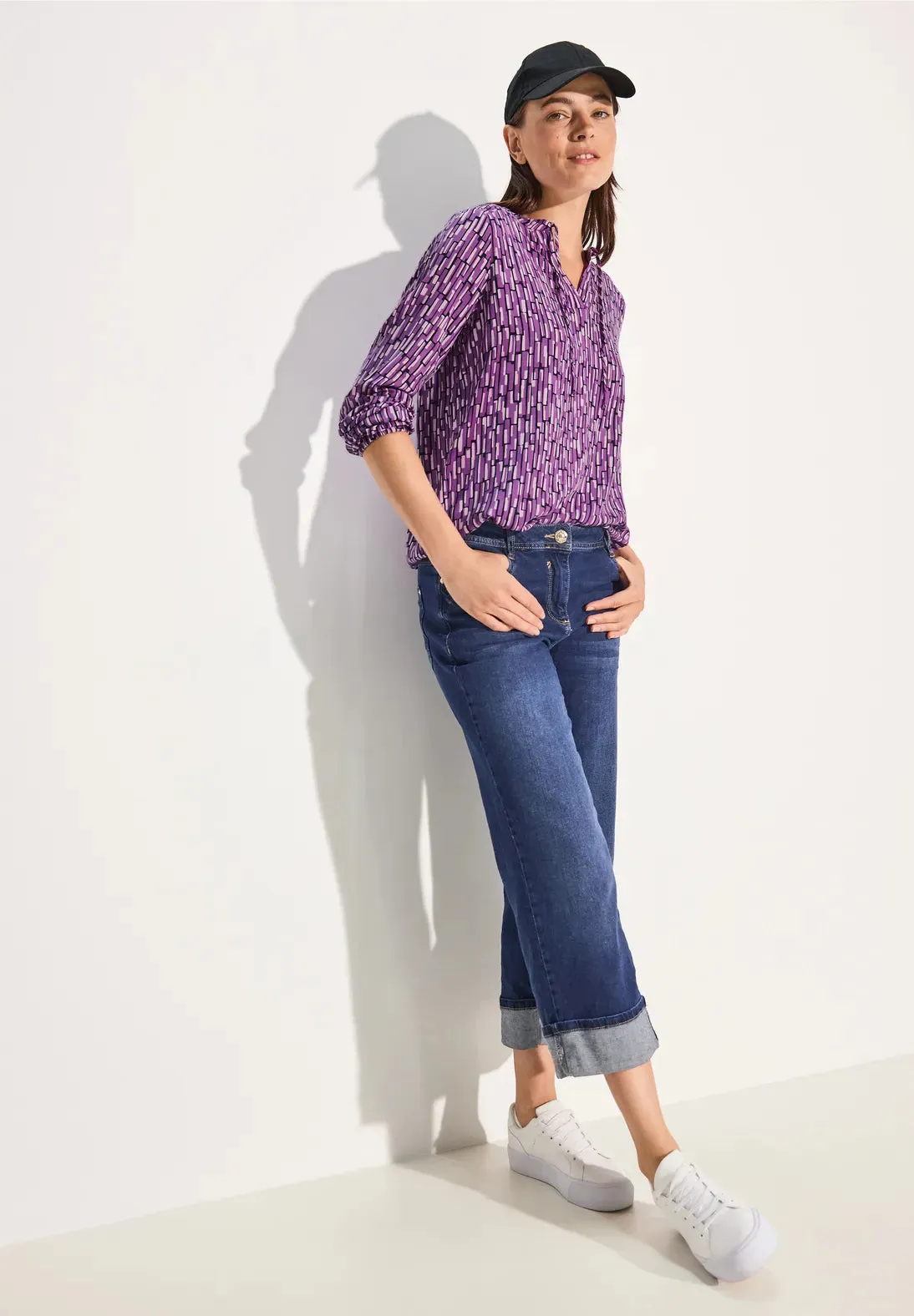 Cecil print v neck blouse in Iced Violet or navy 344974