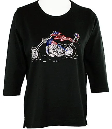 Christine Alexander Crystal Flag Motorcycle Scoop Neck Swarovski Crystal Accents