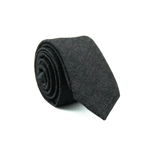 Classy Men Black Denim Cotton Skinny Tie