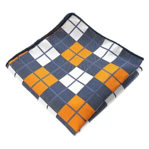 Classy Men Orange Grey Checkered Pocket Square