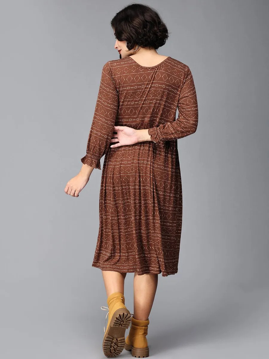 Cognac Punch Maternity Dress With Nursing