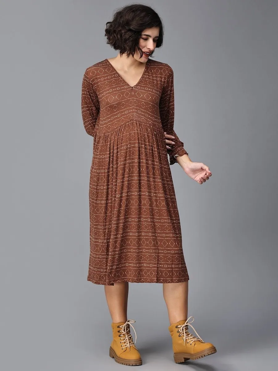 Cognac Punch Maternity Dress With Nursing