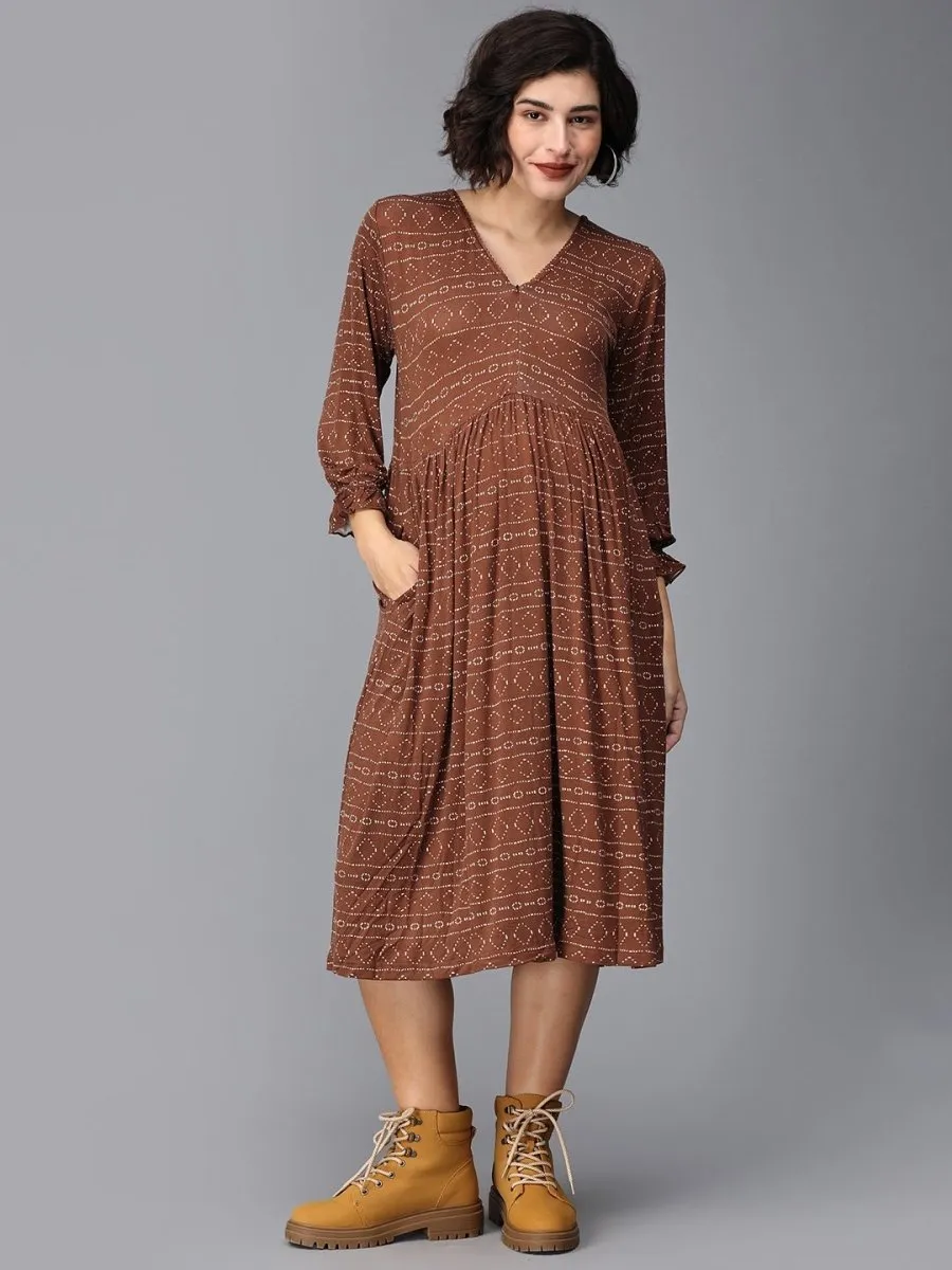 Cognac Punch Maternity Dress With Nursing