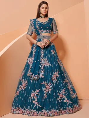 Cording Work Cerulean Blue Wedding Wear Lehenga Choli