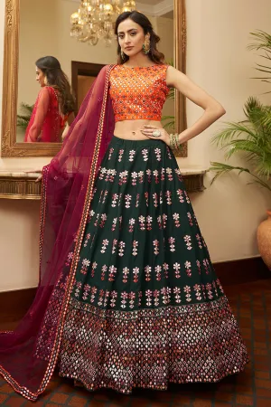 Green & Orange Gotta Patti Embroidered Lehenga Choli