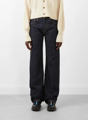 High Waist Straight Leg Selvedge Denim Indigo Blue