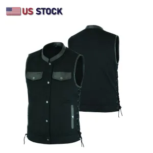 HL21685BLACK Men's Motorcycle Denim OUTLAW SOA Club Style Vest with Side Laces