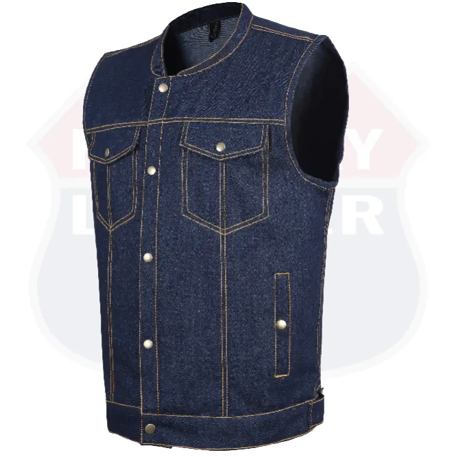 HL21687 BLUE MEN DENIM VEST CONTRAST THREAD M/O 100% COTTON