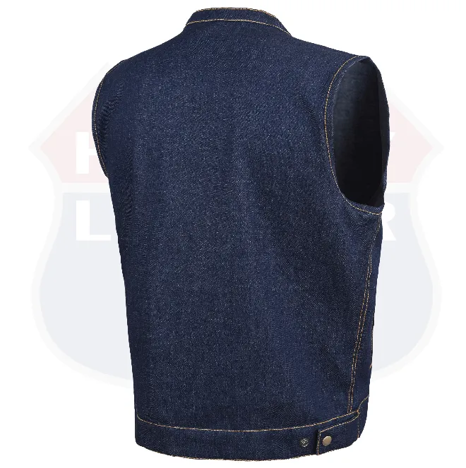 HL21687 BLUE MEN DENIM VEST CONTRAST THREAD M/O 100% COTTON