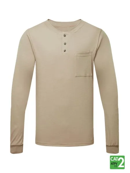 IFR Men's Khaki FR Front Line 6.9 oz Henley Long Sleeve Shirt FPK660