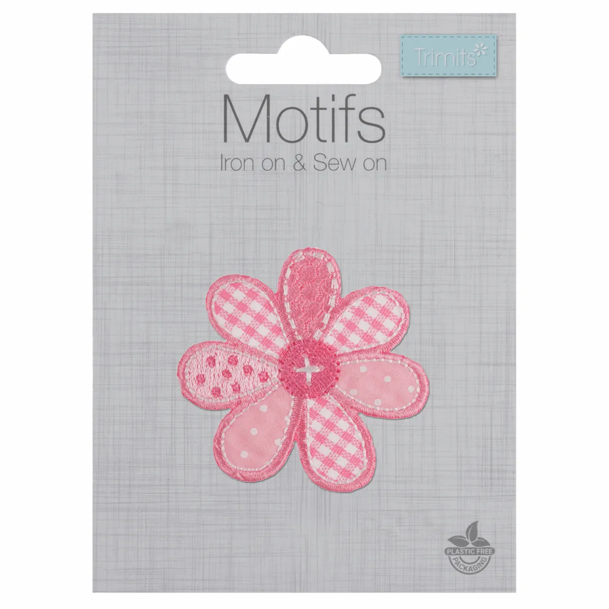 Iron-On/Sew On Motif Patch - Pink Patchwork Flower