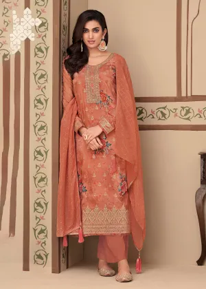 Jacquard Silk Inventive Orange Digital Printed Salwar Suit