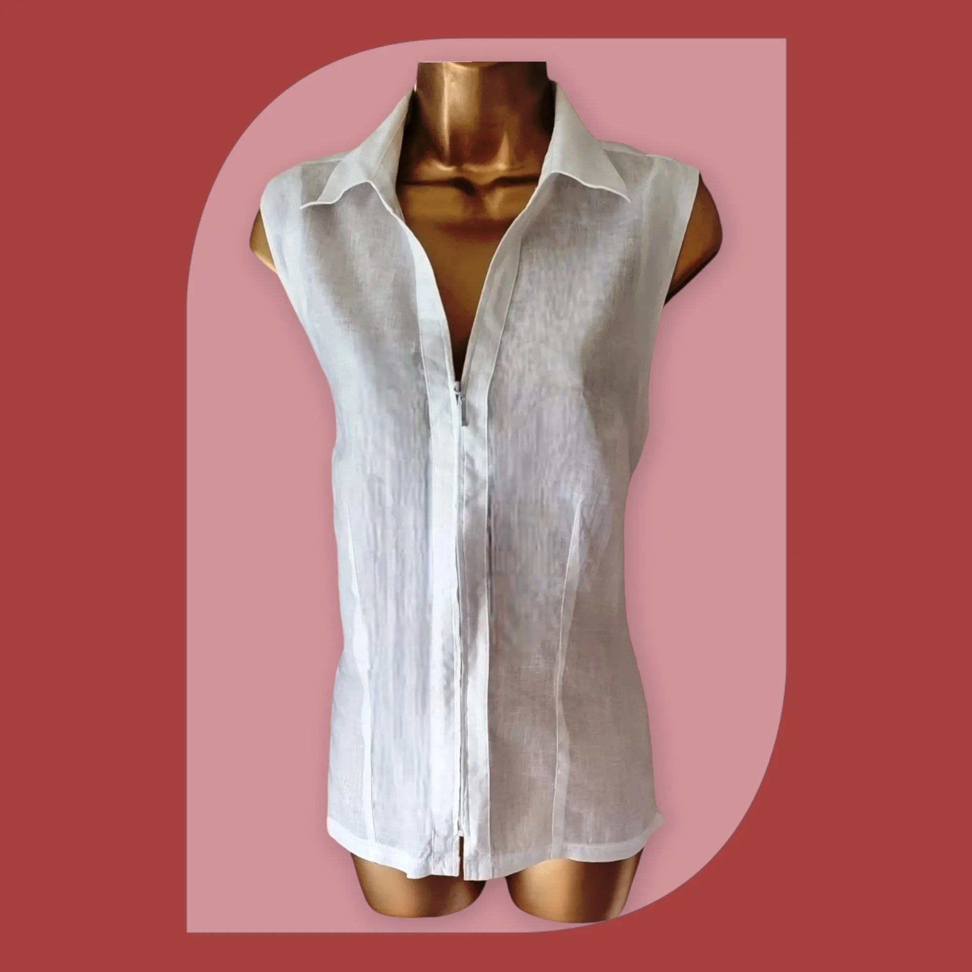 Liz Claiborne White Sleeveless Linen Blouse UK 14 US 10 EU 42