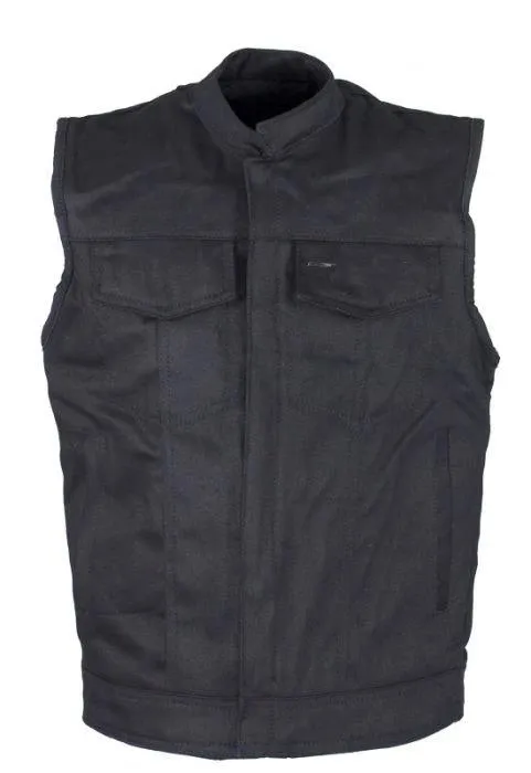 Men's Black Denim Motorcycle Club Vest With Black Liner, MV320-BD-DL