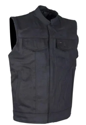 Men's Black Denim Motorcycle Club Vest With Black Liner, MV320-BD-DL