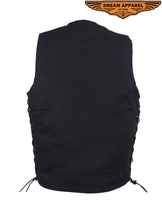 Men’s Black Denim Motorcycle Vest with Concealed Gun Pockets