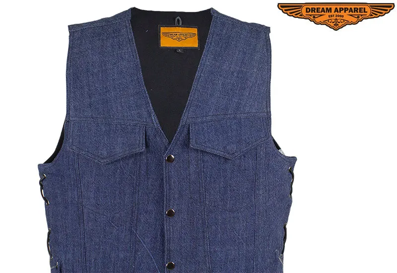 Men's Dark Blue Denim Motorcycle Club Vest