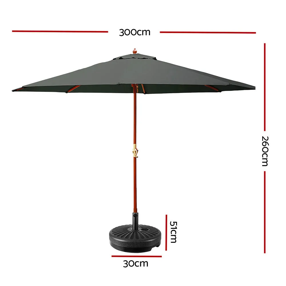 Outdoor Umbrella w/Base Pole 3m - Charcoal