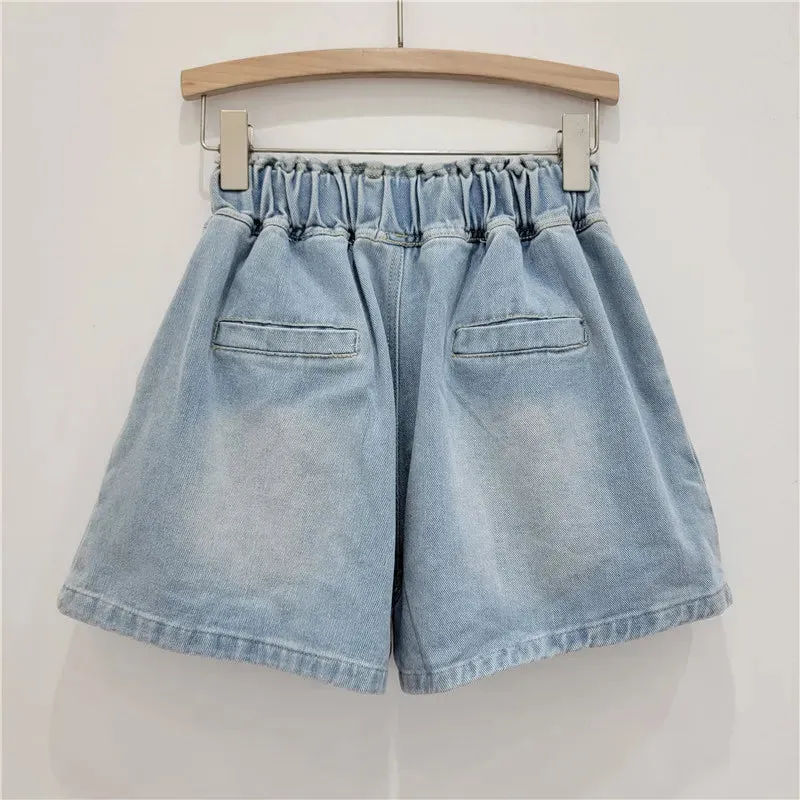 Pre Order:  Diamond Elastic Waist Drawstring Denim Shorts