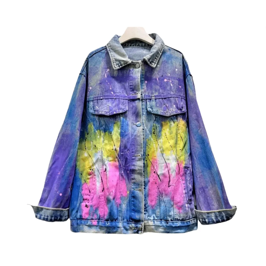 Pre Order:  Diamond Studded Hand Drawn Graffiti Denim Jacket