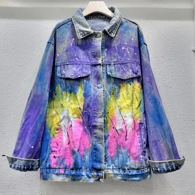 Pre Order:  Diamond Studded Hand Drawn Graffiti Denim Jacket