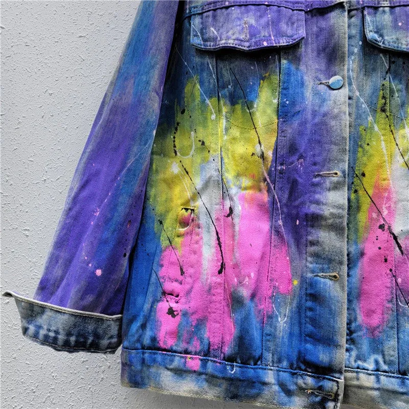 Pre Order:  Diamond Studded Hand Drawn Graffiti Denim Jacket