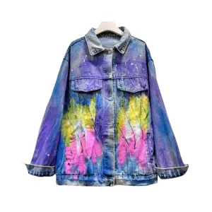 Pre Order:  Diamond Studded Hand Drawn Graffiti Denim Jacket