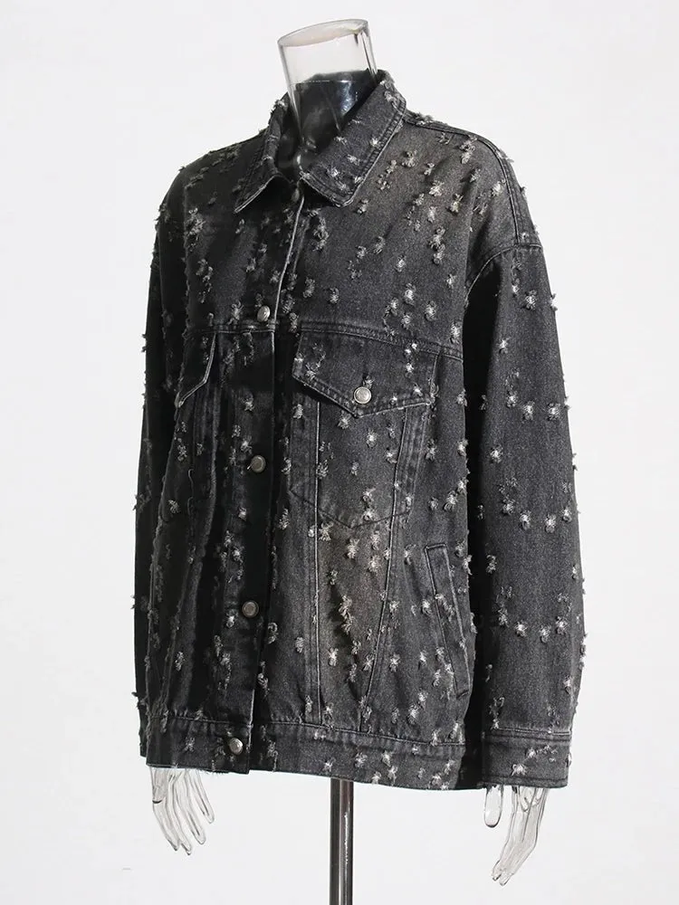 Pre Order:  Distressed Black Denim Jacket