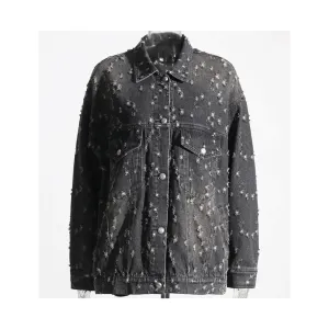 Pre Order:  Distressed Black Denim Jacket