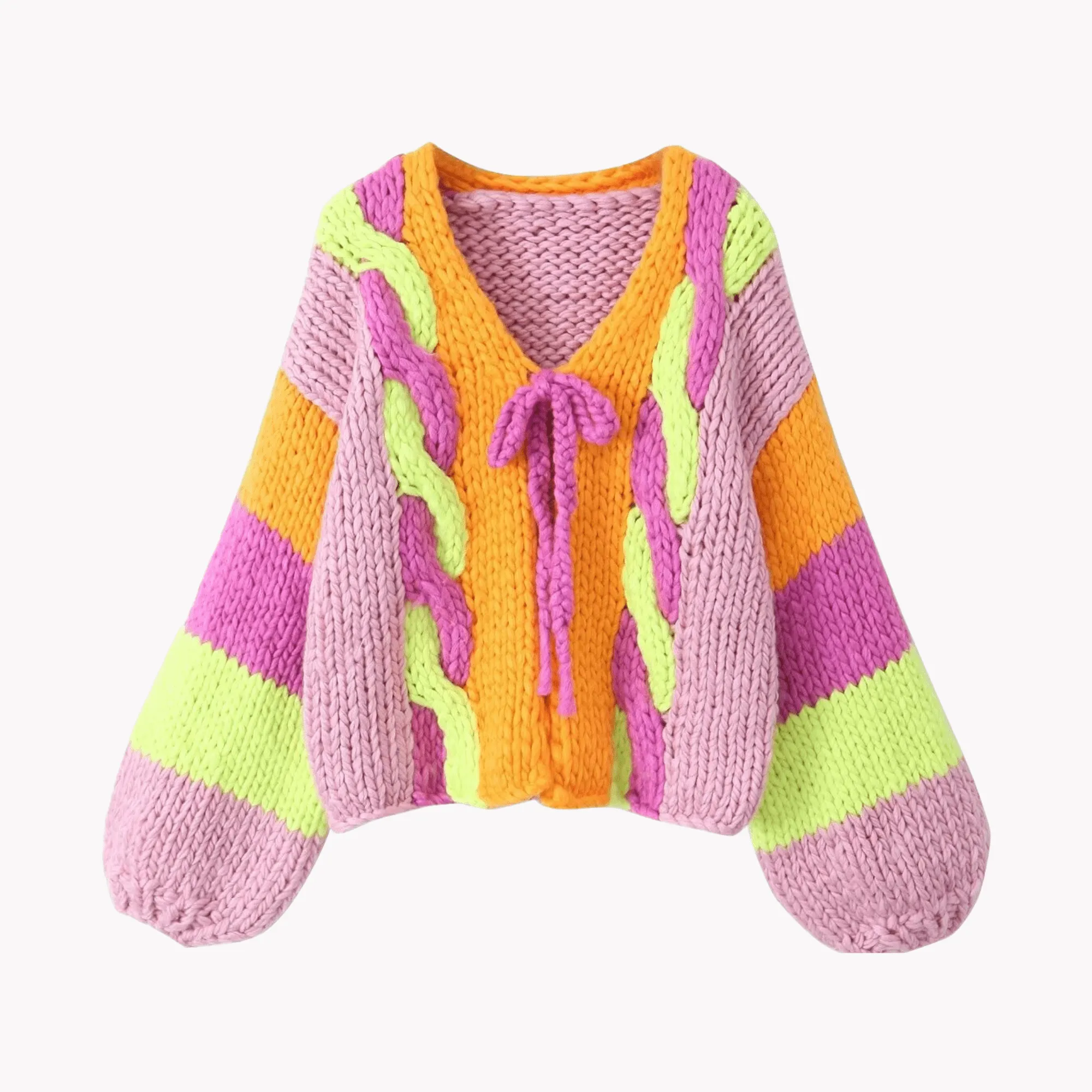 Pre Order:  Multicolor Lace-Up Knitted Jacket