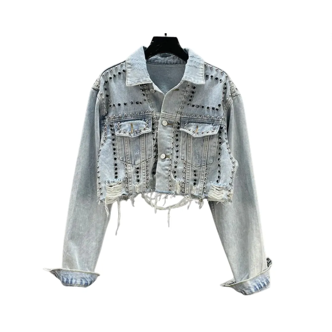 Pre Order:  Rivet Inlaid Diamond Denim Jacket