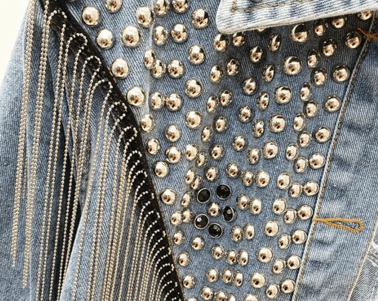 Pre Order:  Tassels and Rivets Embellished Denim Jacket