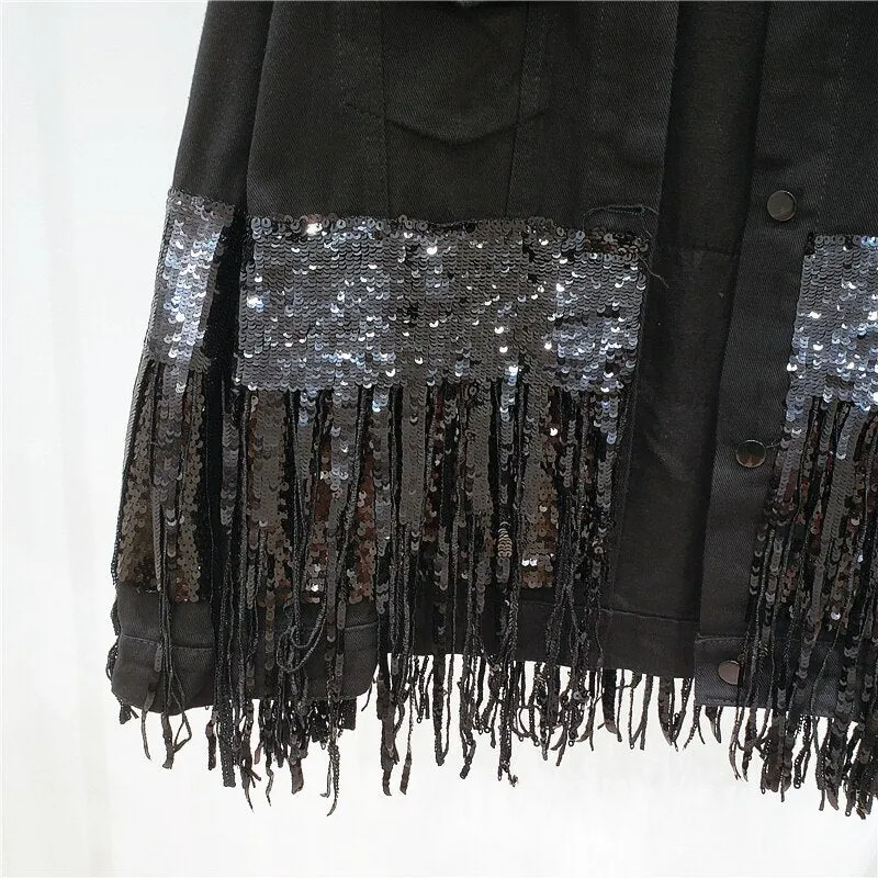 Pre Order:  Tassels Sequins Denim Jacket