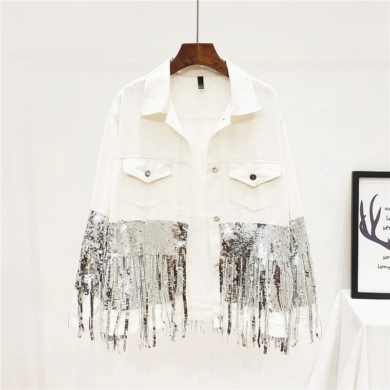 Pre Order:  Tassels Sequins Denim Jacket