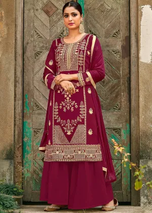 Pure Magenta Designer Georgette Palazzo Suit