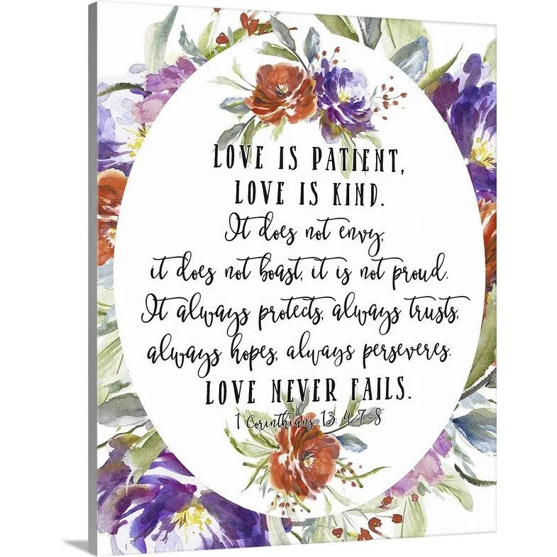 "1 Corinthians 13 4, 7-8" Canvas Wall Art