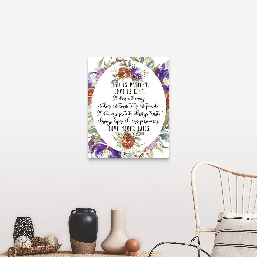 "1 Corinthians 13 4, 7-8" Canvas Wall Art