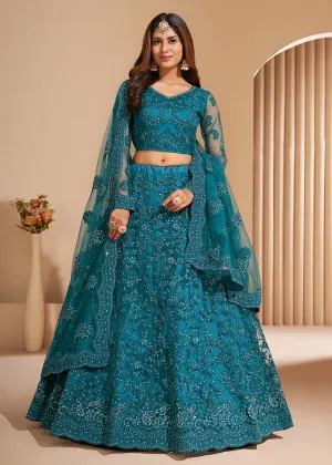 Teal Blue Designer Bridesmaids Wedding Lehenga Choli