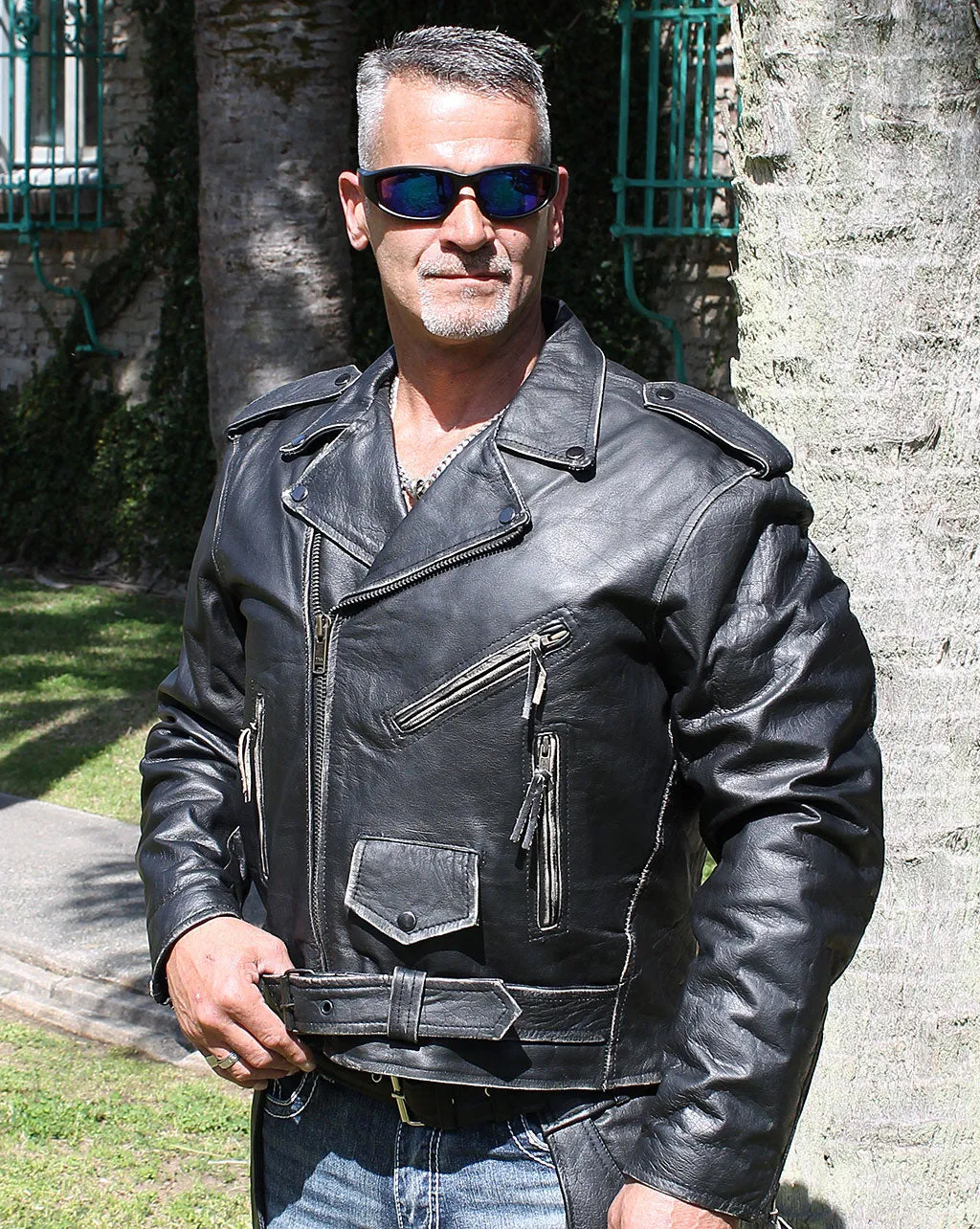 Vintage Black Classic Motorcycle Jacket #MA026K ()