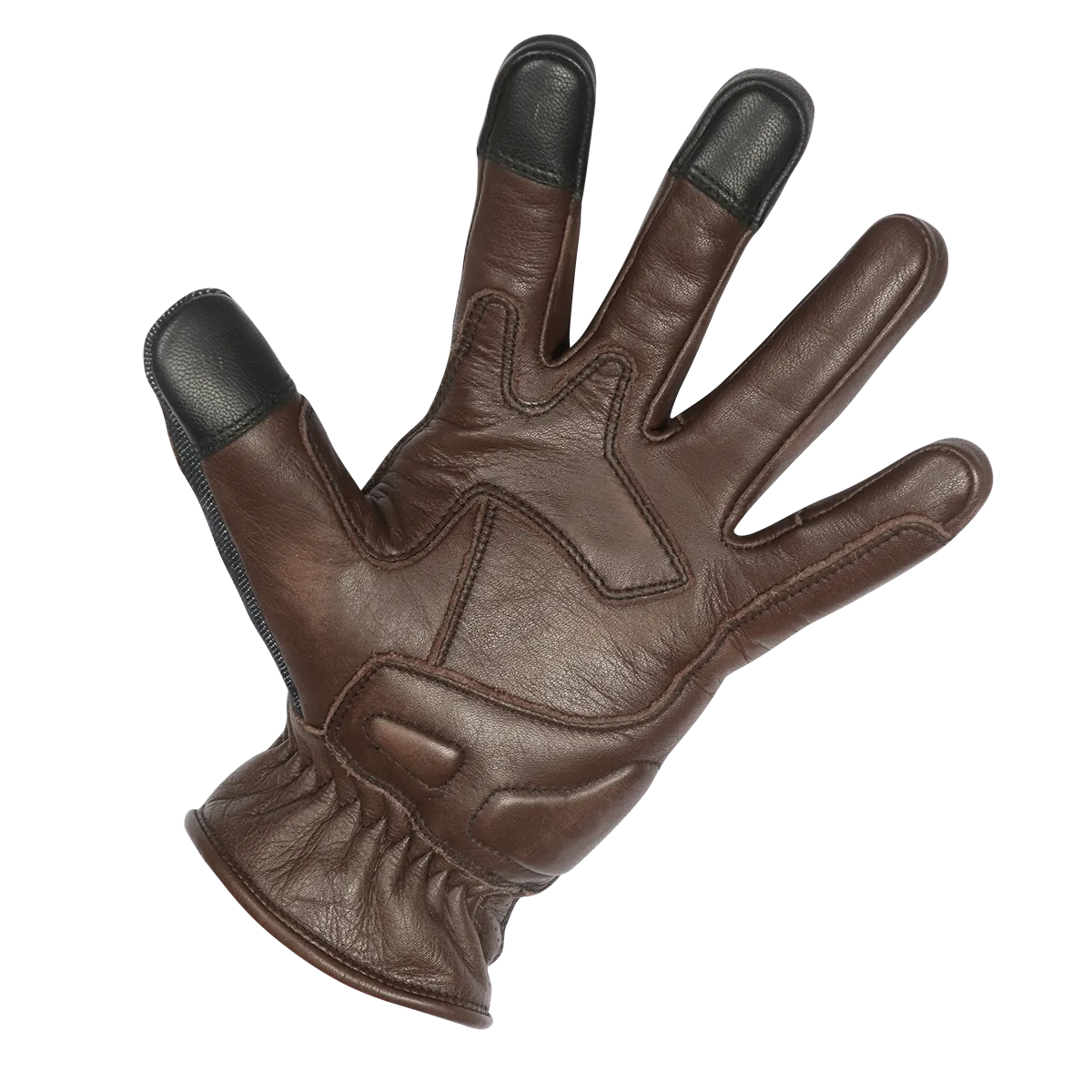 VL480Br Denim & Leather Motorcycle Gloves (Brown) with Mobile Phone Touchscreen