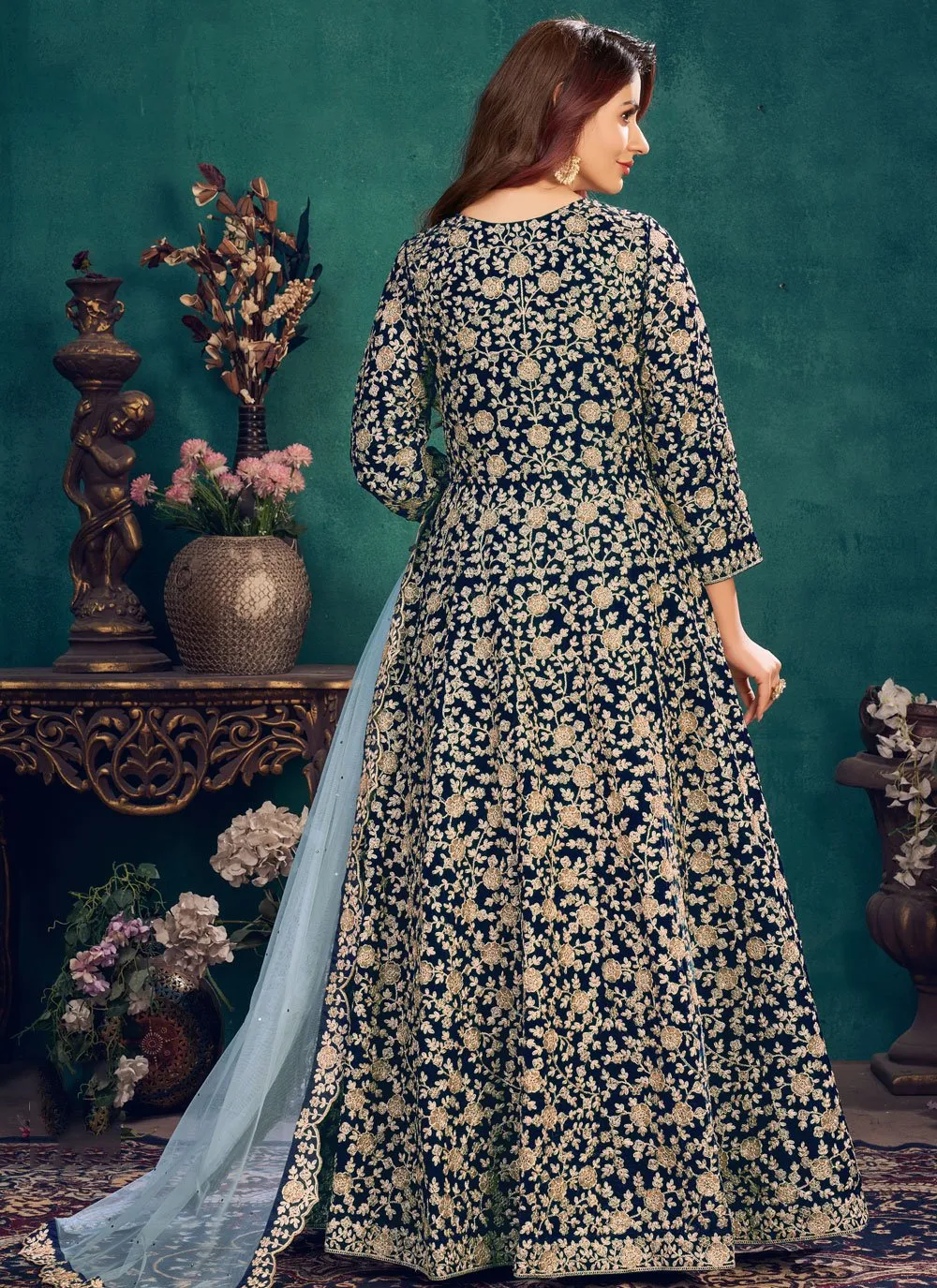 Wedding Wear Royal Blue Velvet Designer Anarkali Suit