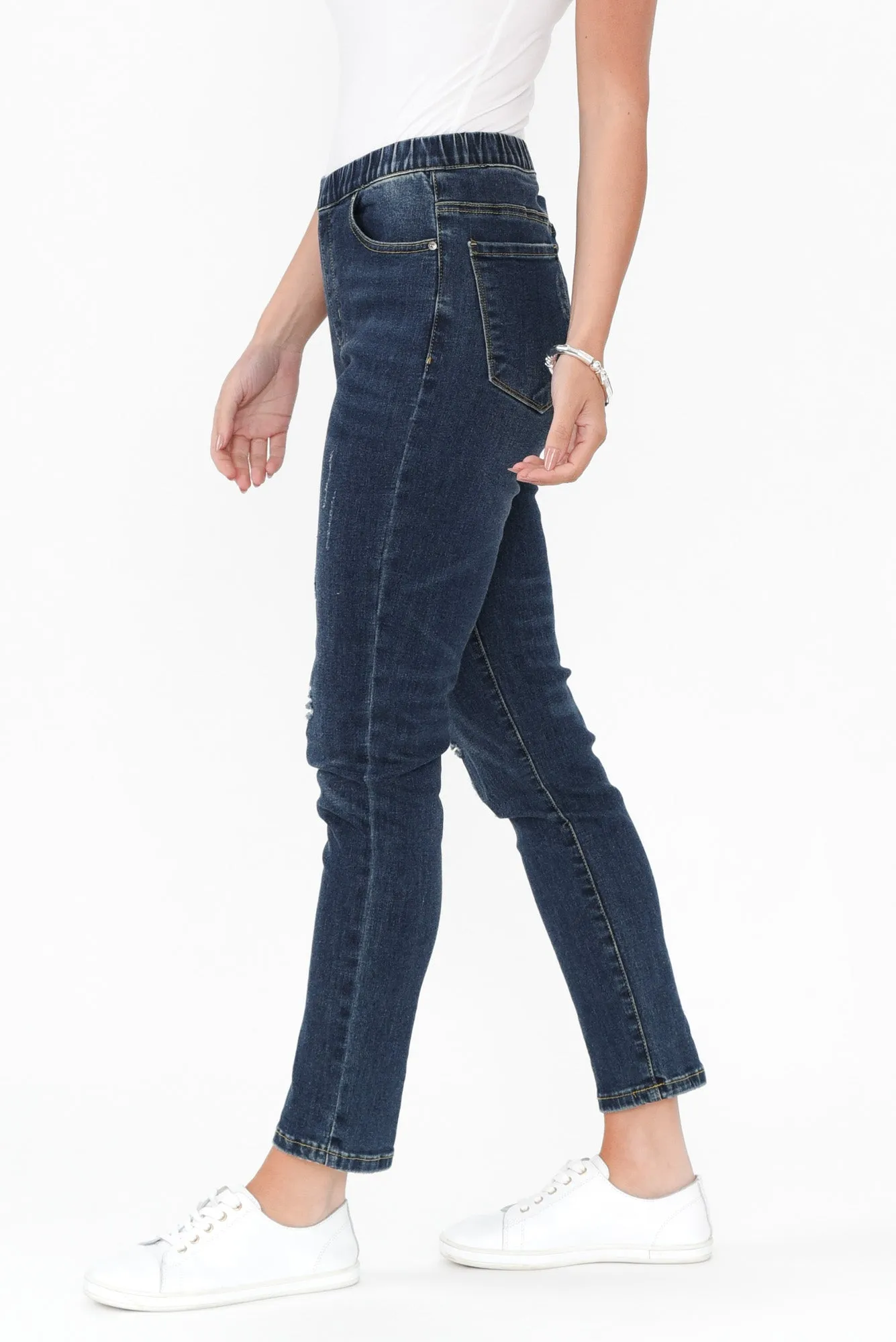 Zadie Distressed Dark Blue Stretch Jeans